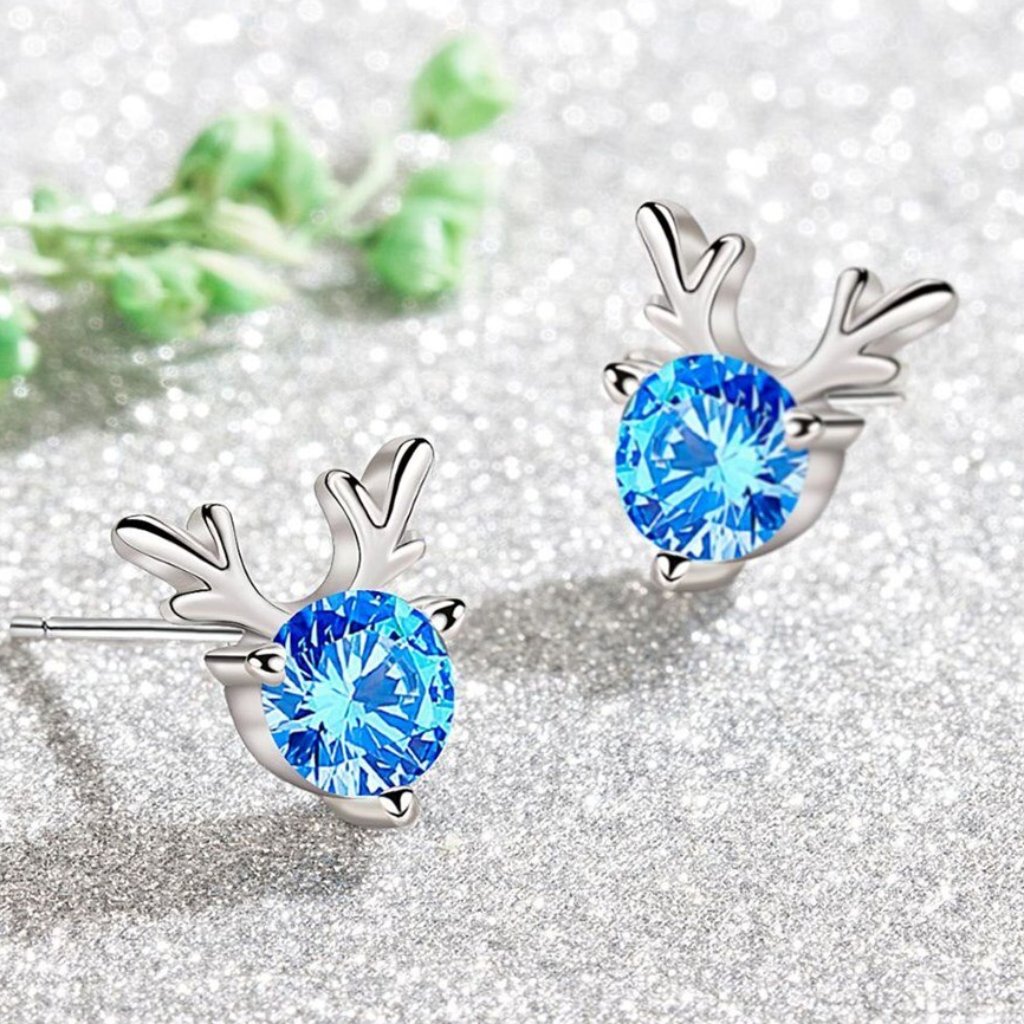 925 Sterling Silver Crystal Zircon Antlers Simple Stud Earrings For Woman, J730
